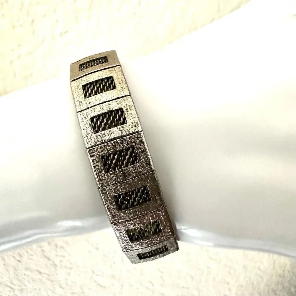 Silver Tone Textured Rectangular Bracelet